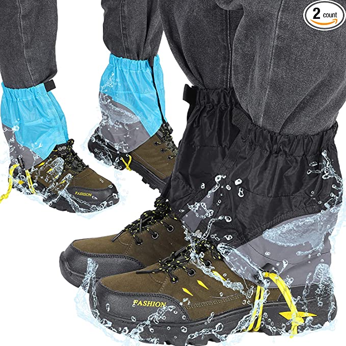 SATINIOR 2 Pairs Gaiters for Hiking, Waterproof Low Ankle Hiking Gaiters Adjustable Boots Cover Packable Lightweight Ankle Gaiters for Hiking Walking Cycling Climbing Fishing