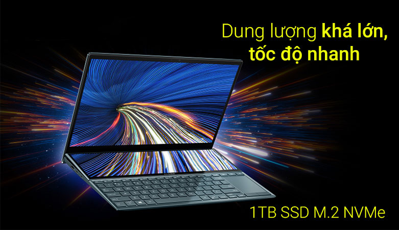 Máy tính xách tay/ Laptop Asus ZenBook Duo 14 UX482EA-KA111T (i7-1165G7) (Xanh) | Dung lượng khá lớn, tốc độ nhanh