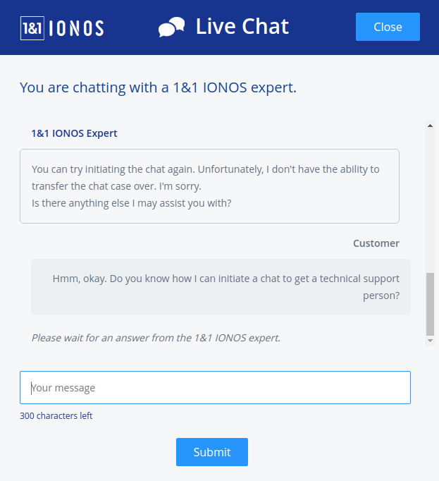 1&1 IONOS hosting support 1