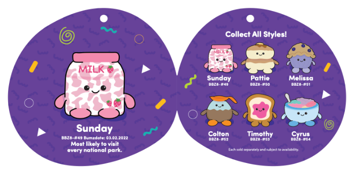 A two round tags with cartoon characters

Description automatically generated
