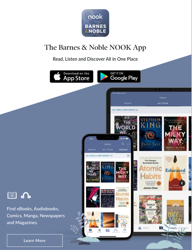 screen shot of the barnes and noble Nook app interface for ebooks and audiobooks