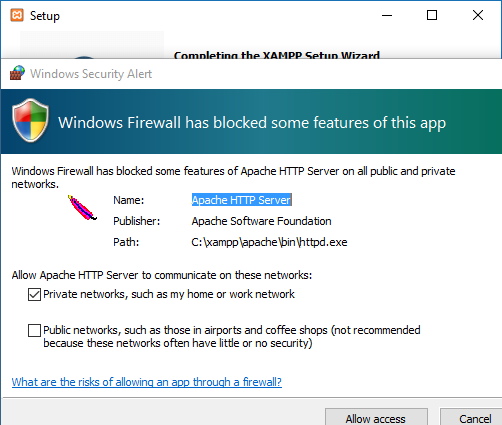 XAMPP allow access through Windows Firewall