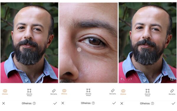 Homem calvo com barba e marcas de expressões sendo editado pelo AirBrush