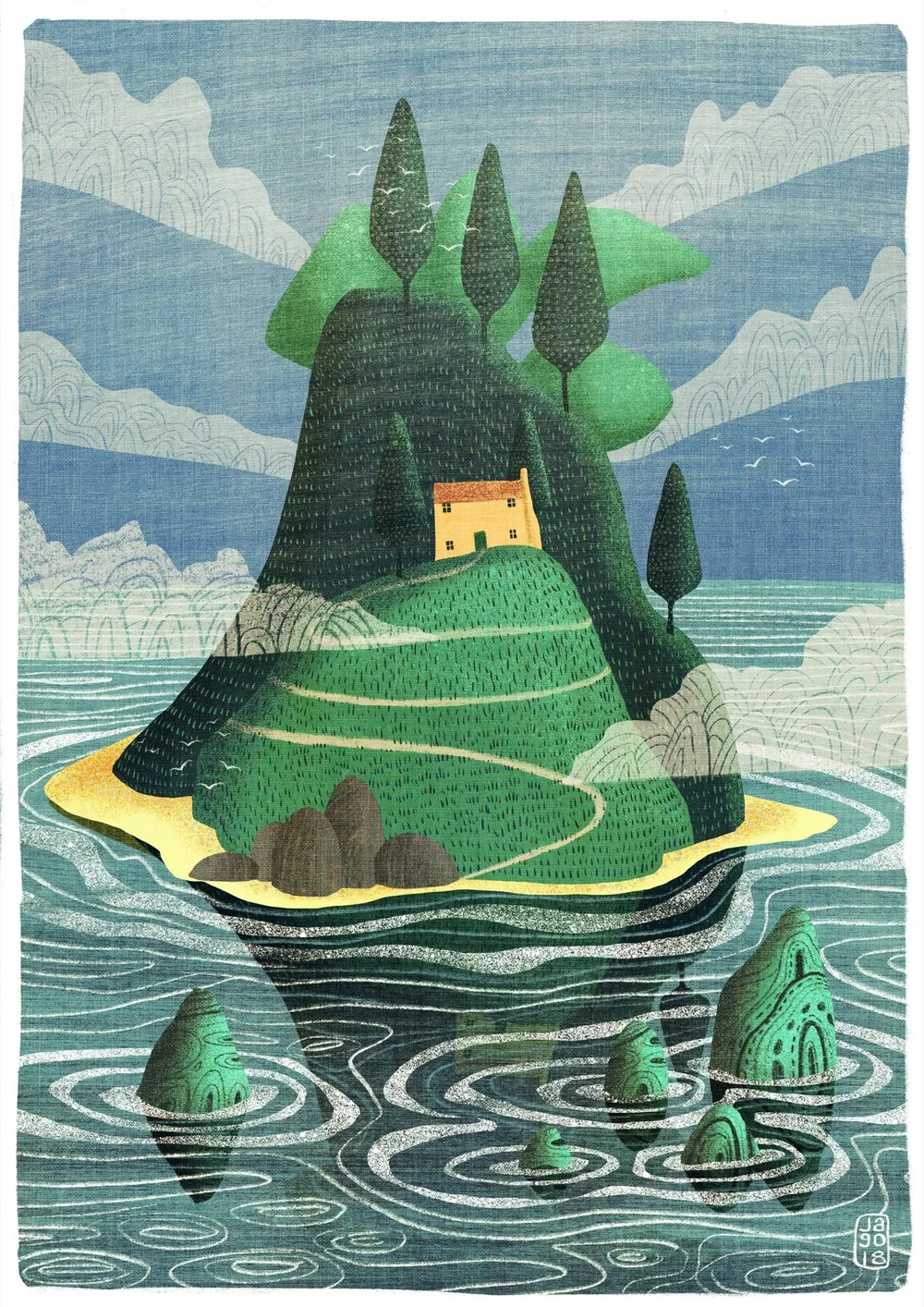 trees and island illustration