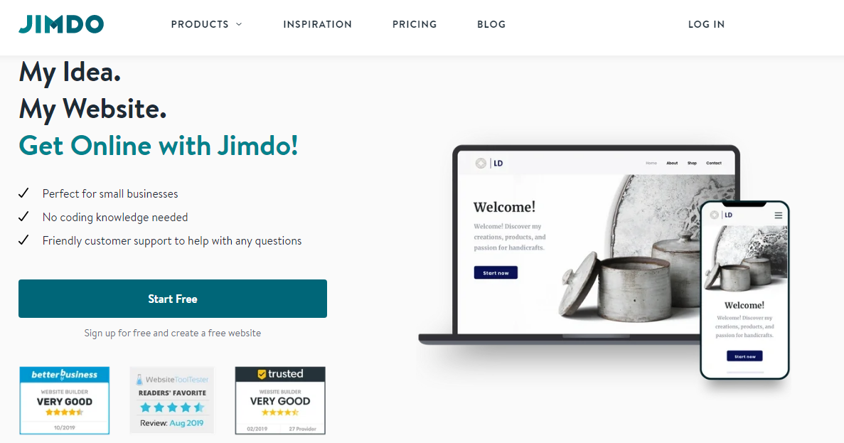 Jimdo website builder homepage