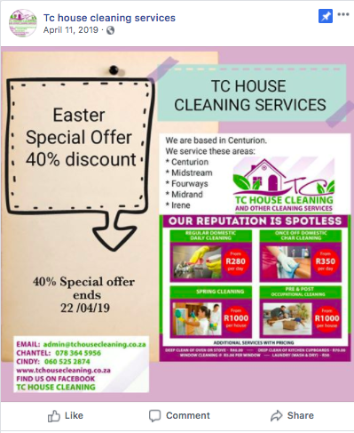 tc house cleaning services ad example