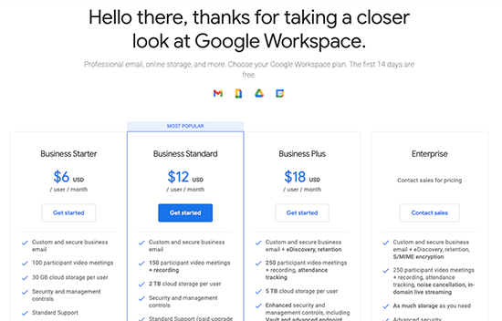 Preços do Google Workspace