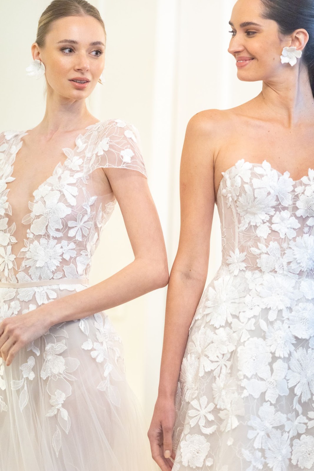 Stunning florals on these wedding gowns.