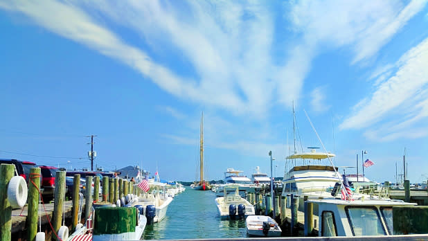 View of the water and boats at Greenport docs