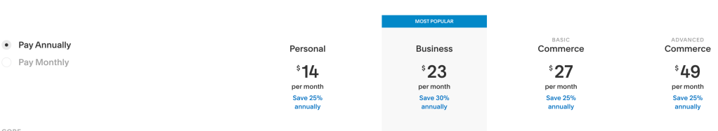 Wordpress vs Squarespace pricing plans getting compared