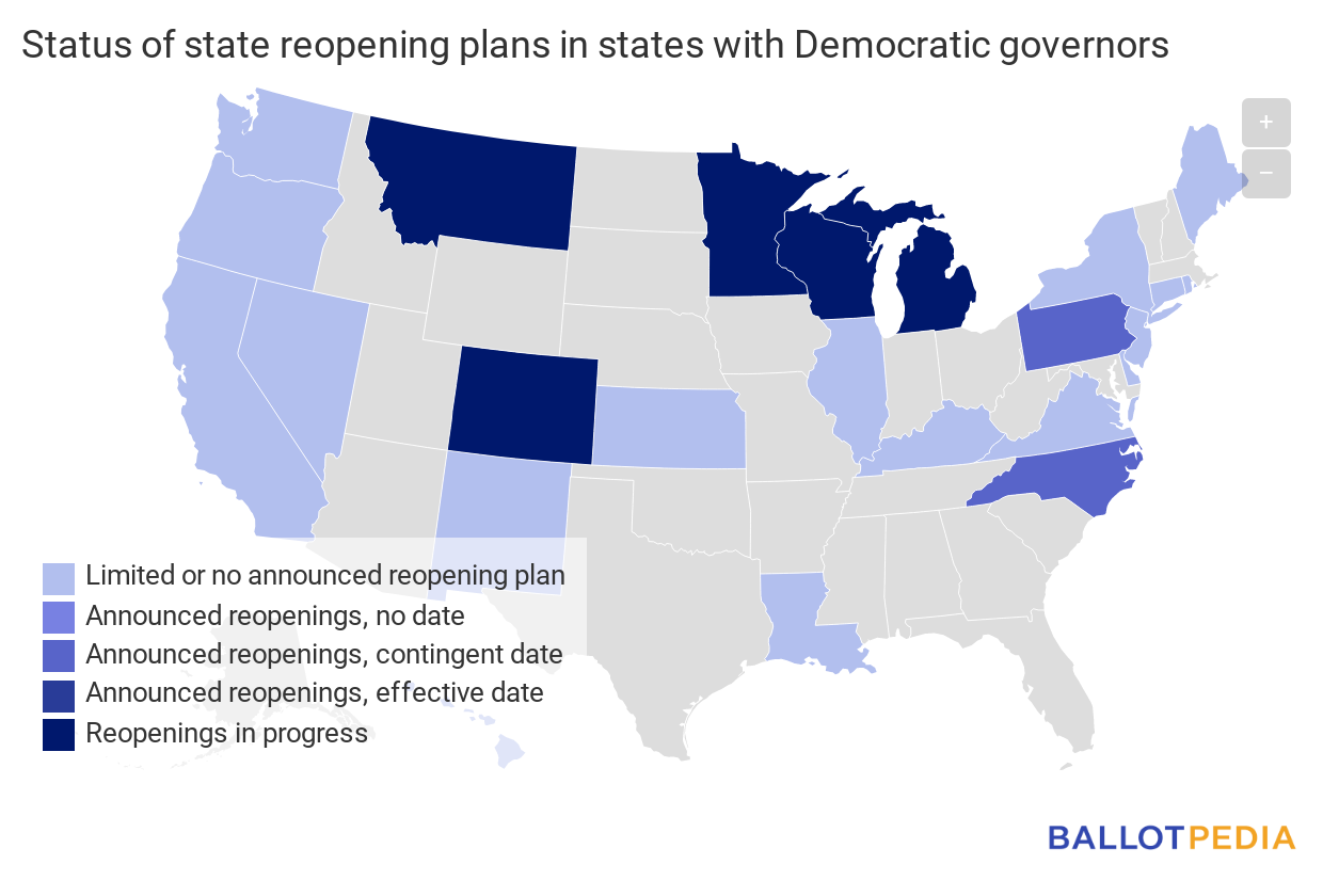 Status of state reopening in states with Democratic governors