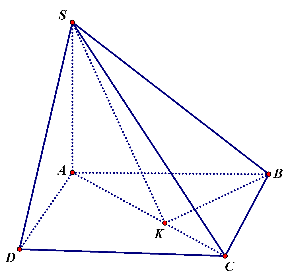 Cho hình chóp (S.ABCD) có đáy (ABCD) là hình chữ nhật (AB = a); (BC = 2a), (SA) vuông góc với đáy, góc giữa (SB)và mặt phẳng (left( {SAC} right)) bằng (45^circ ). Thể tích của khối chóp (S.ABCD)bẳng</p> 1