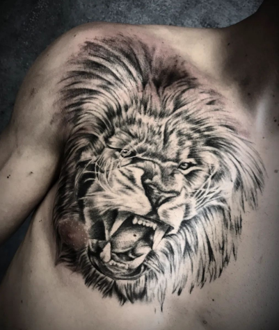 Furious Lion Chest Tattoo