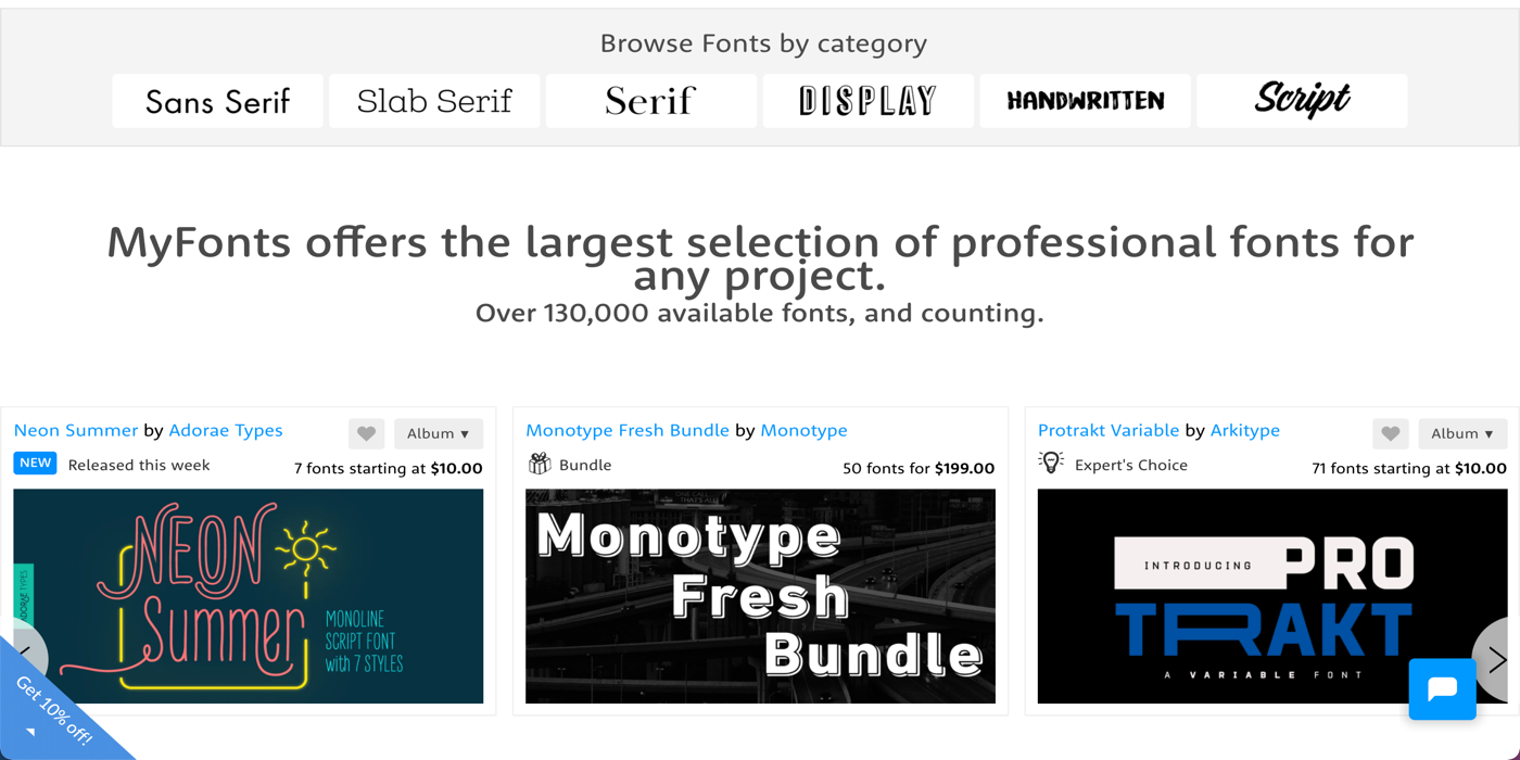 MyFonts helps with font selection and various graphic versions comparison