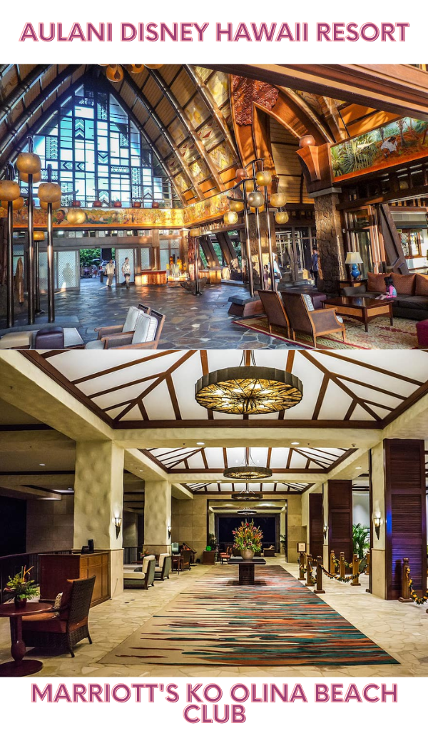 Hotel lobbies of Marriot Ko Olina Beach club and Aulani Disney Hawaii Resort