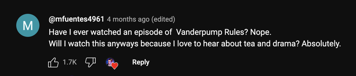 YouTube user excited to watch Vanderpump drama despite not knowing the show