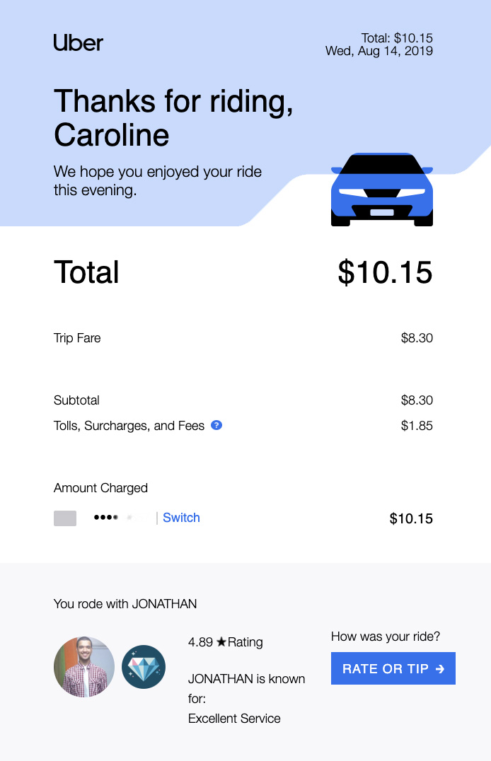 order confirmation email Uber