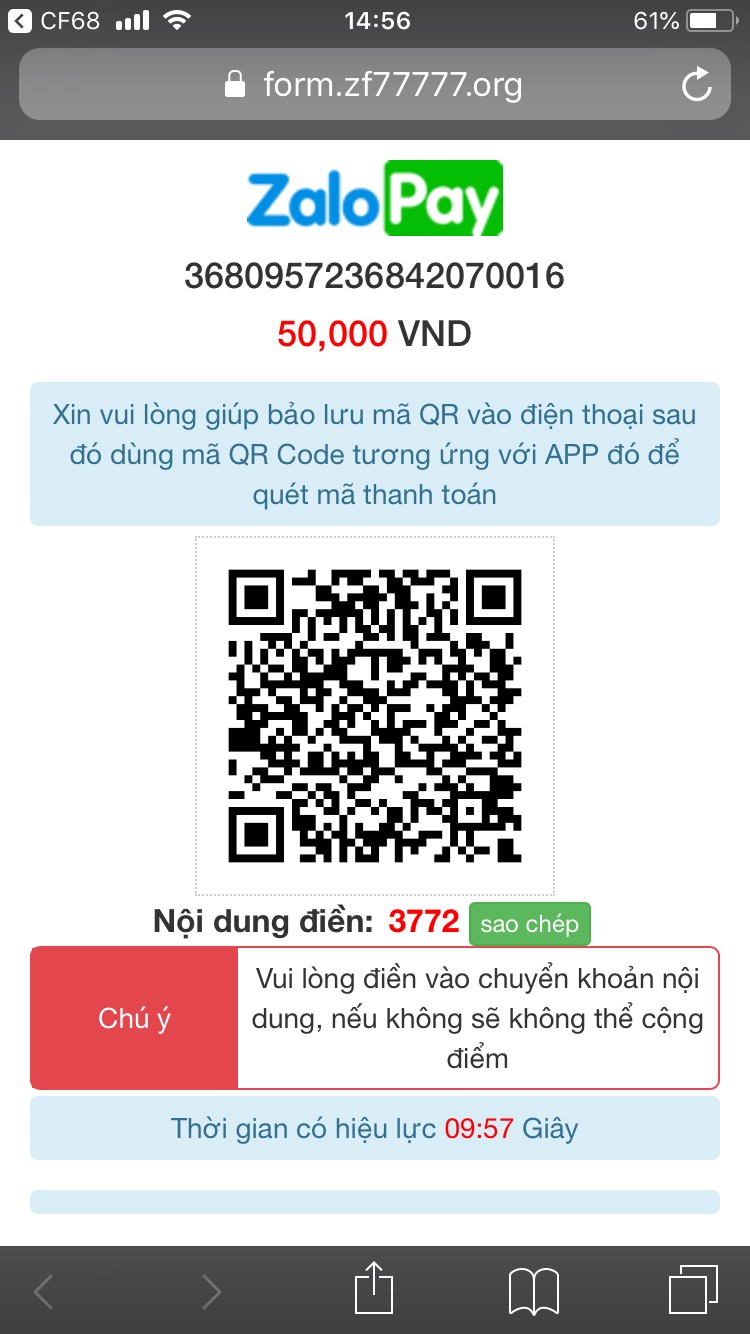 Hướng dẫn nạp tienf cf68 bằng Zalo Pay