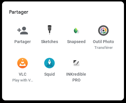 La fenêtre Partager propose plus de possibilités