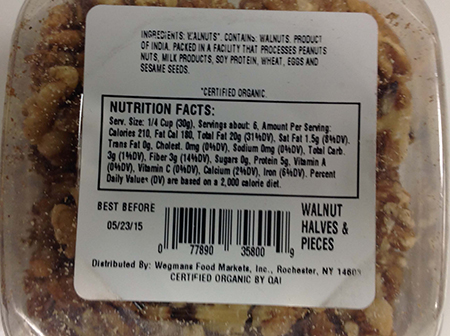 Bottom Carton label, Wegmans Organic Walnut Halves & Pieces
