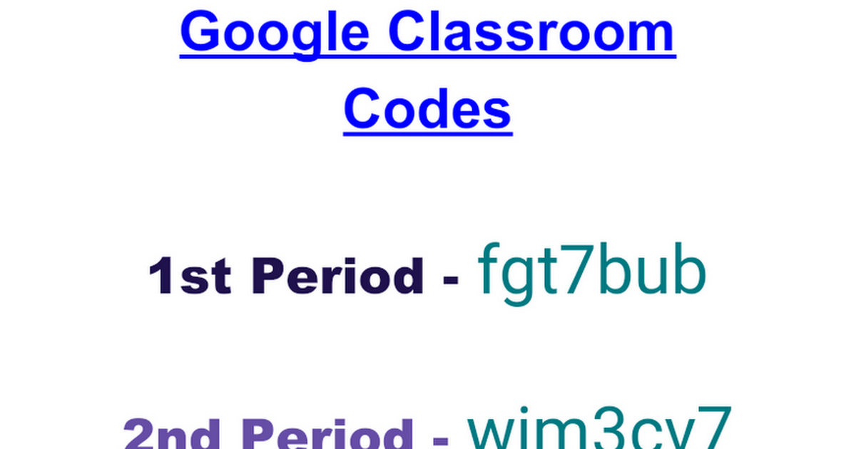 Google Classroom Codes Google Docs