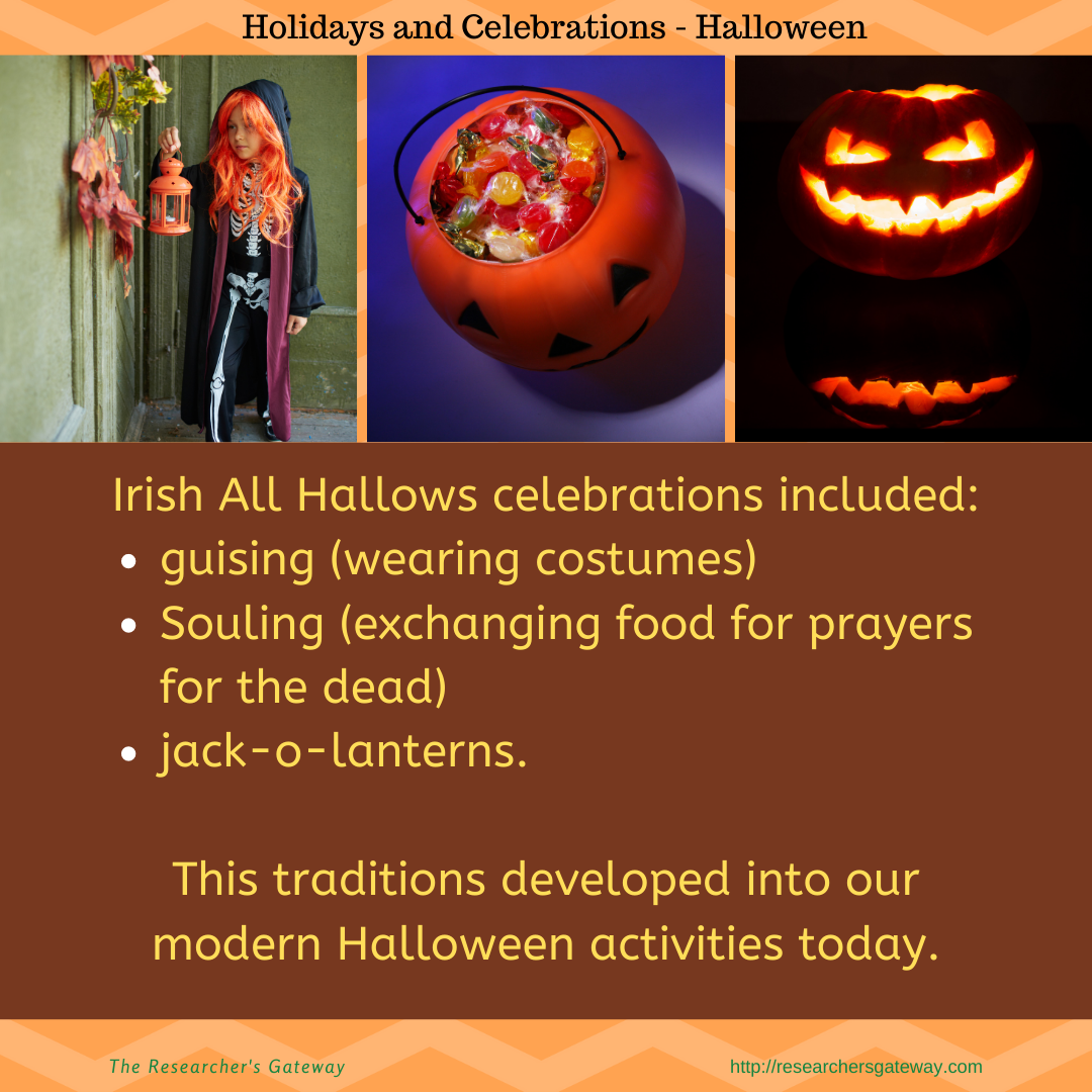 Irish Halloween celebrations included guising, souling and jack-o-lanterns.