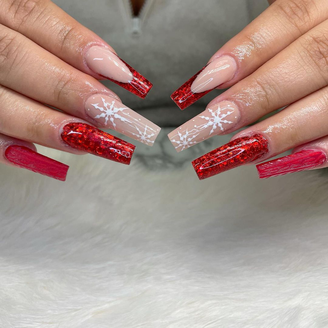 Glittery Red Christmas Nails