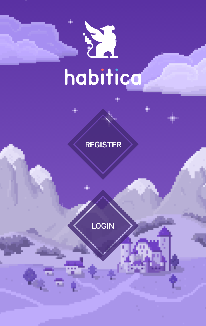 Tela inicial do aplicativo Habitica