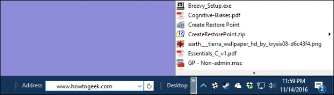 toolbars shown on taskbar