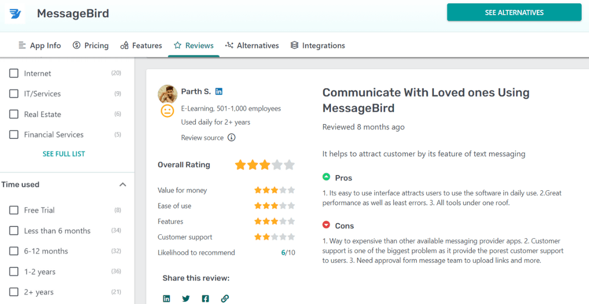 best SMS API in the UAE | messagebird api customer review