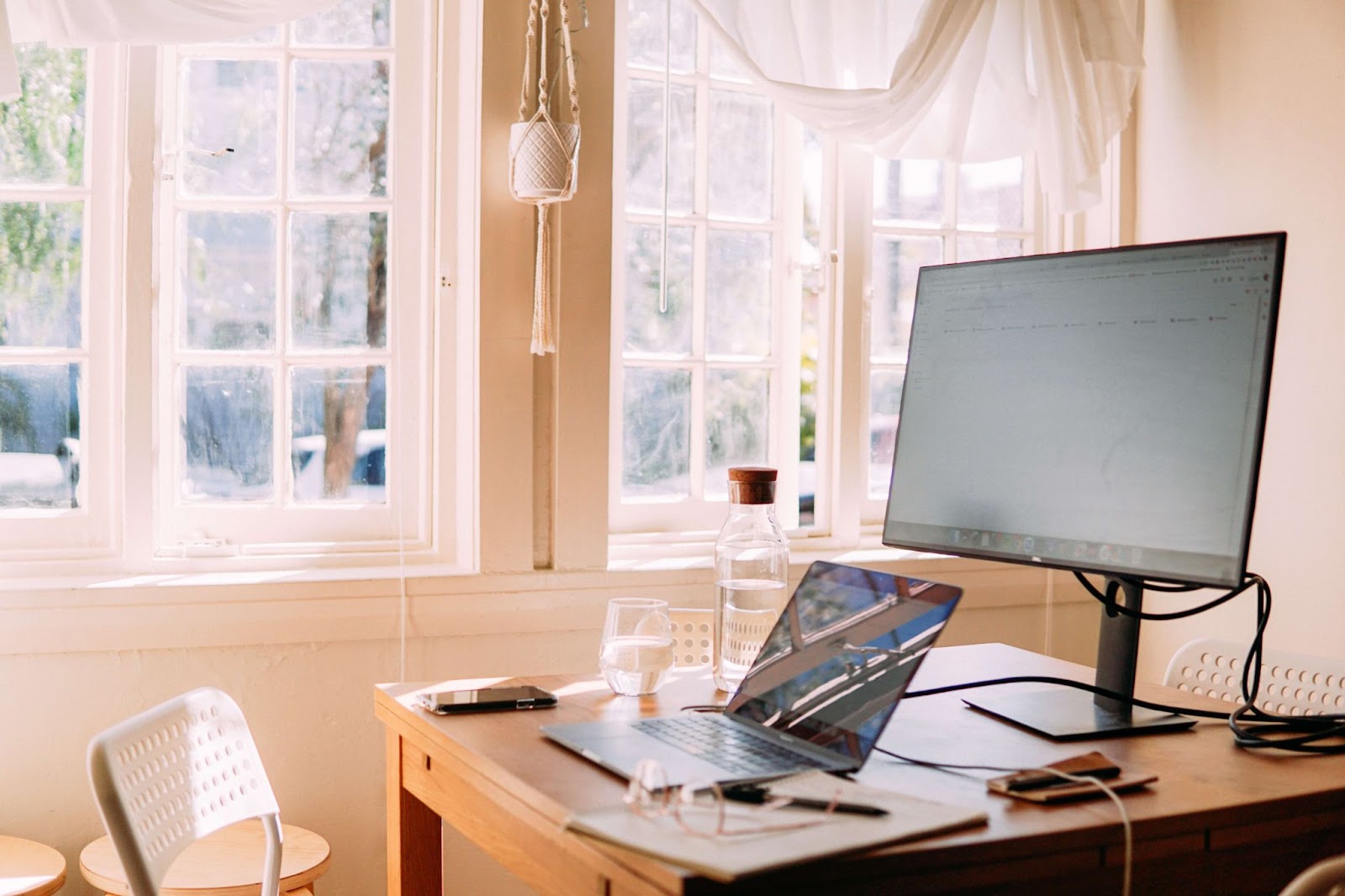 A home office setting with computers