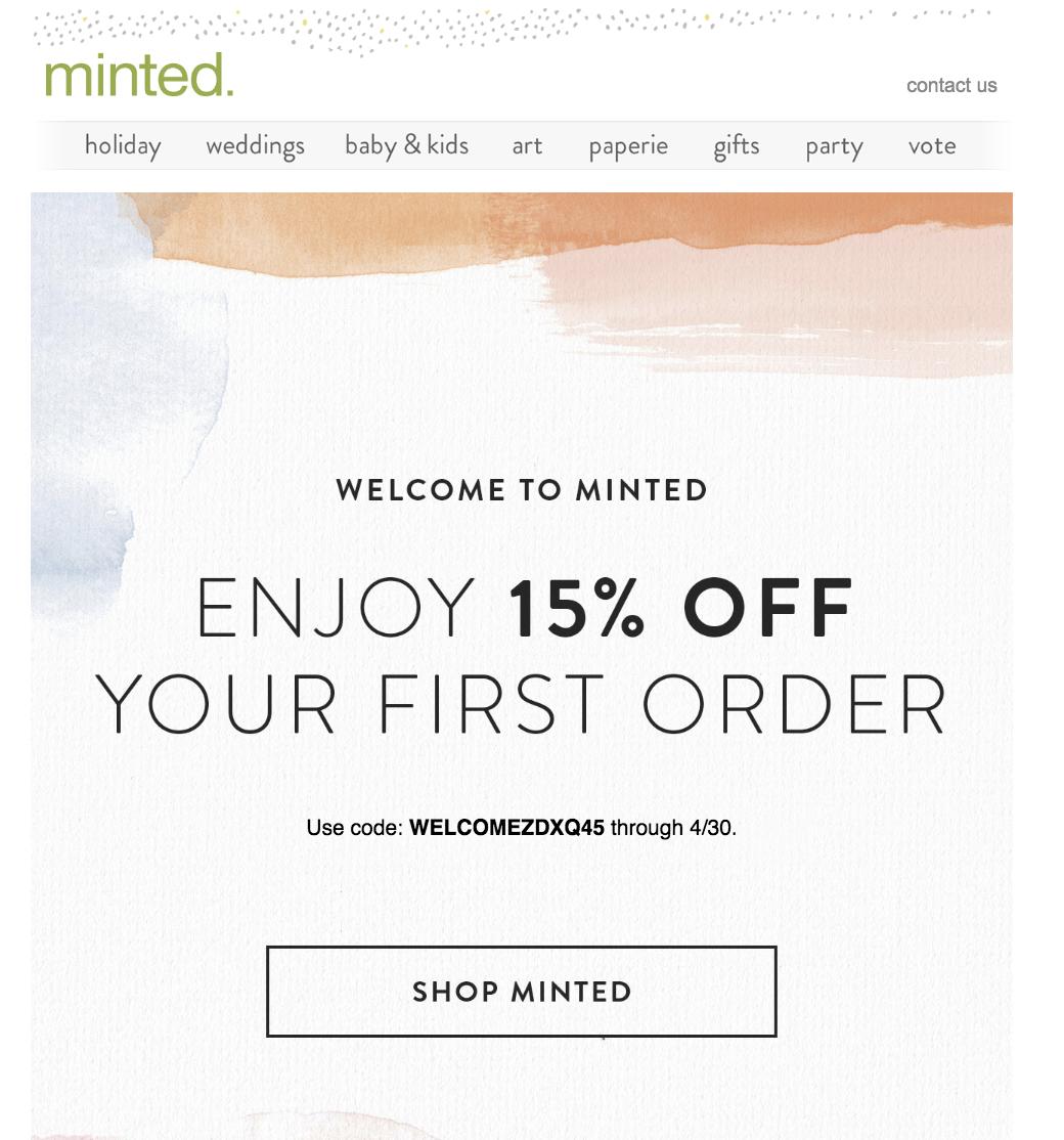 minted ecommerce email offer