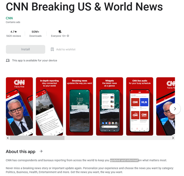 CNN's mobile app