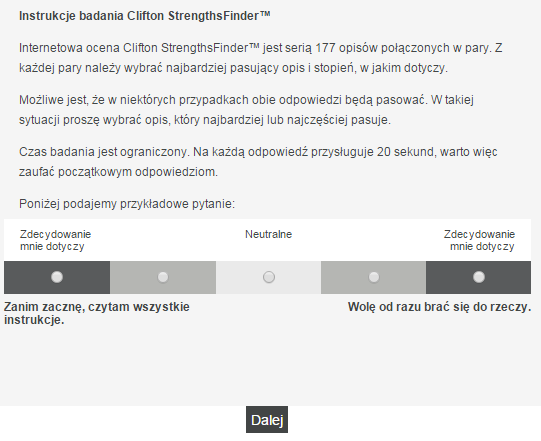 Przykładowe pytanie w teście gallupa