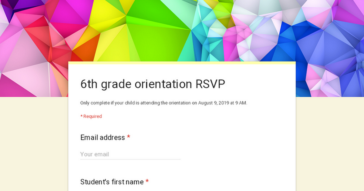 6th grade orientation RSVP