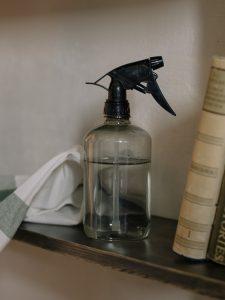 DIY cleaning solution in a spray bottle, something you need to clean and care for crystal chandeliers 