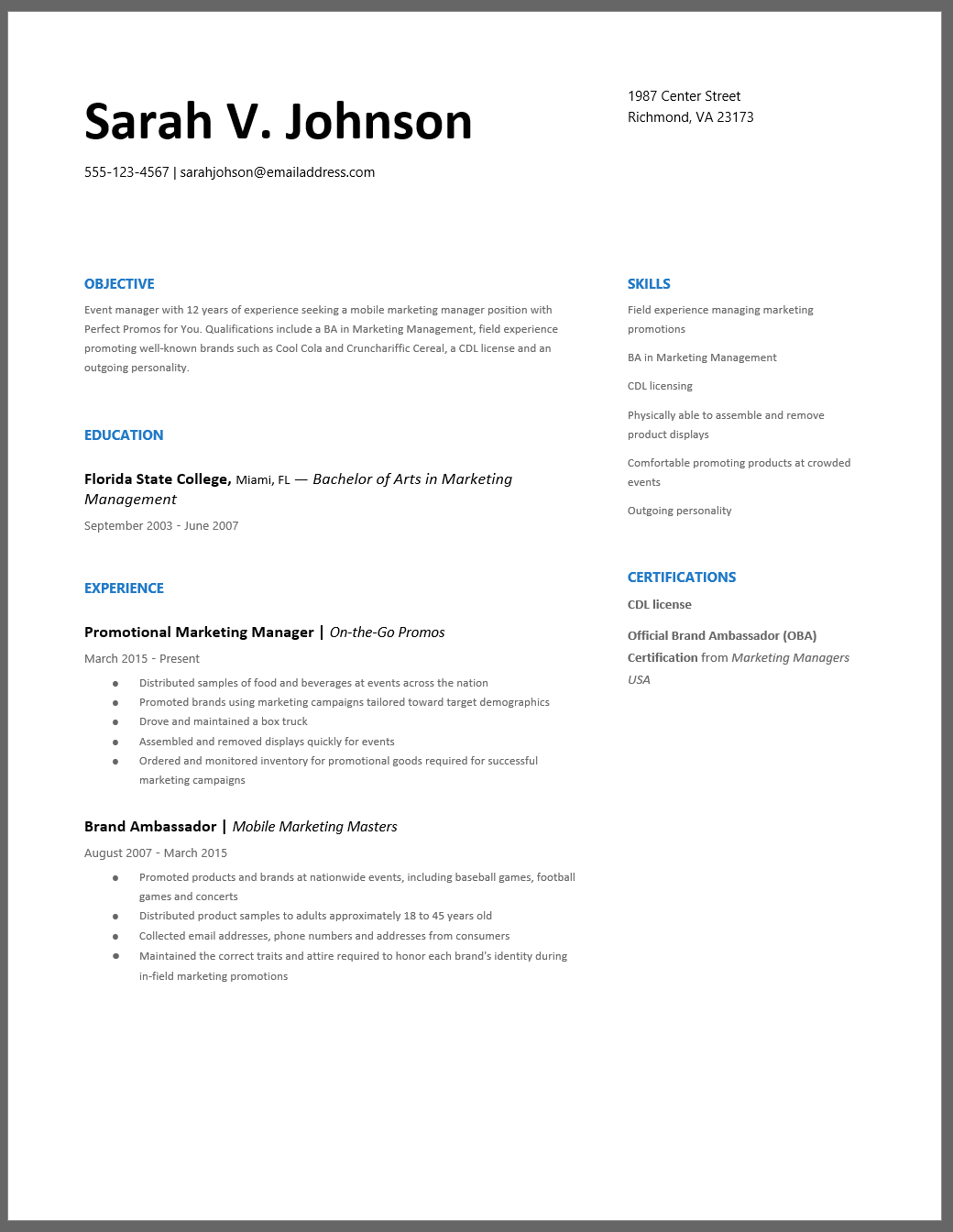 simple resume writing