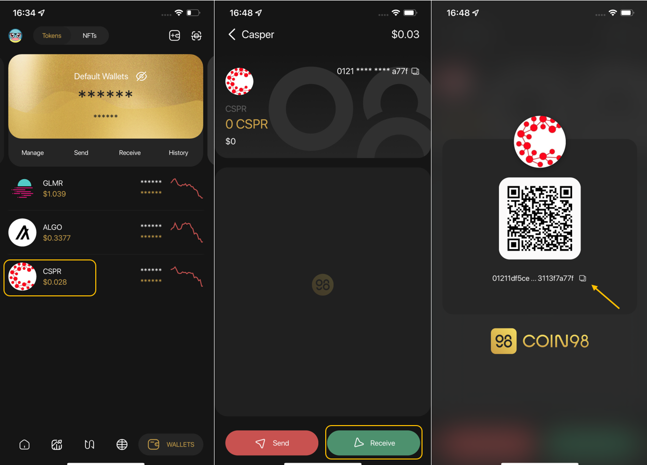 nhận token casper