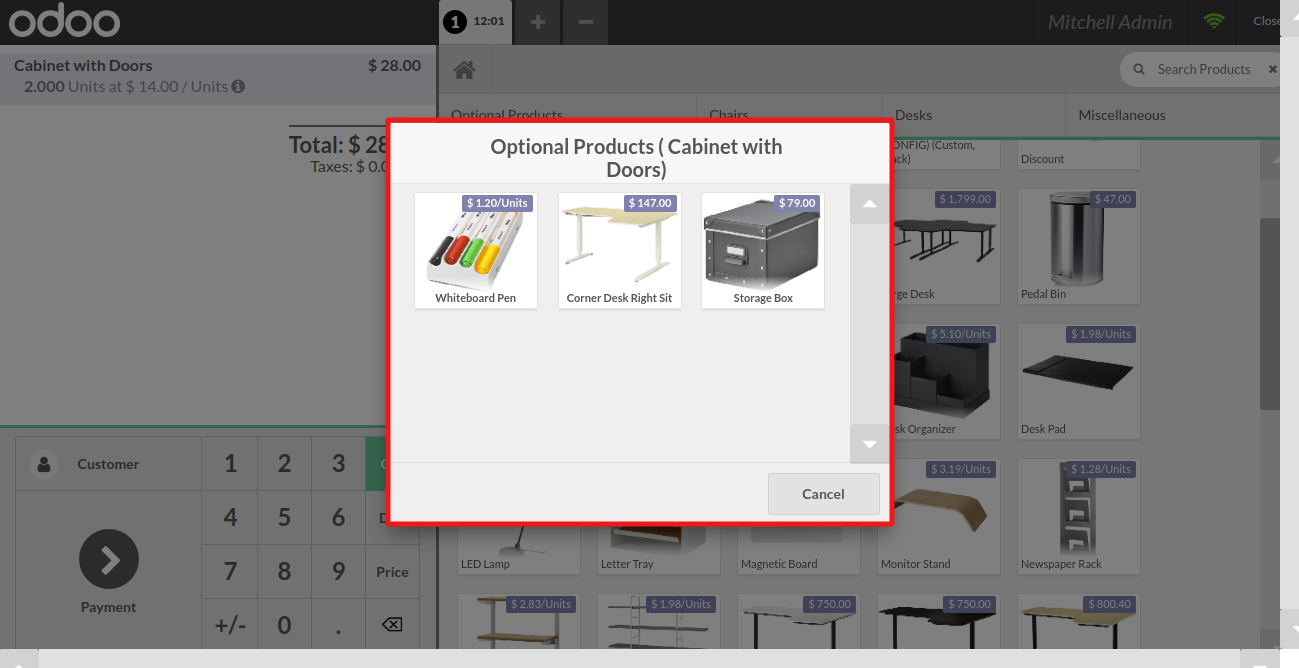 After clicking on the product, all the assigned optional products are appearing.