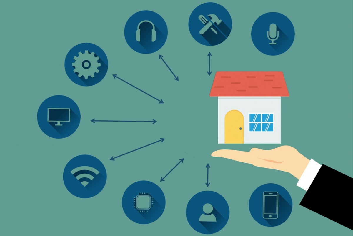 smart home system collection bulb camera security lights safe connection setup fan padlock wifi house hand air technology automation icon icons building control interface management blue text product font line design circle graphic design diagram illustration angle graphics brand