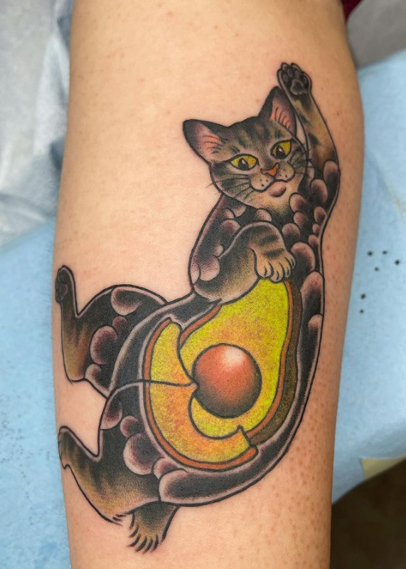  Cat With Avocado Tattoo Designs