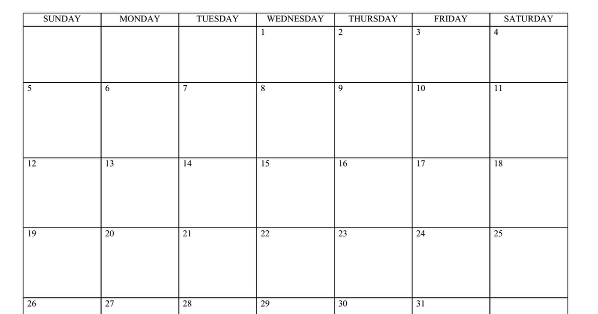 Blank Calendar Template Google Docs