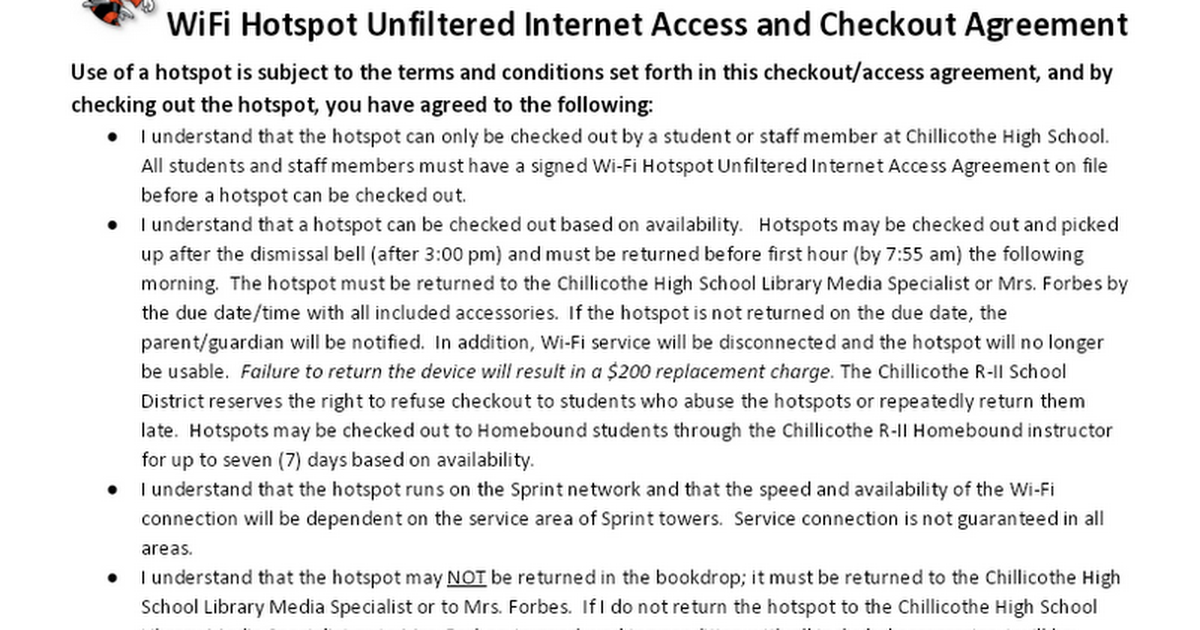 CHS WiFi Hotspot Checkout Agreement 