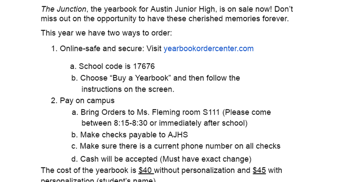 Yearbook Order Form '22-'23