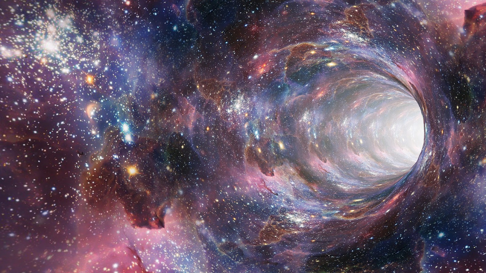 Depiction of a wormhole in a galaxy