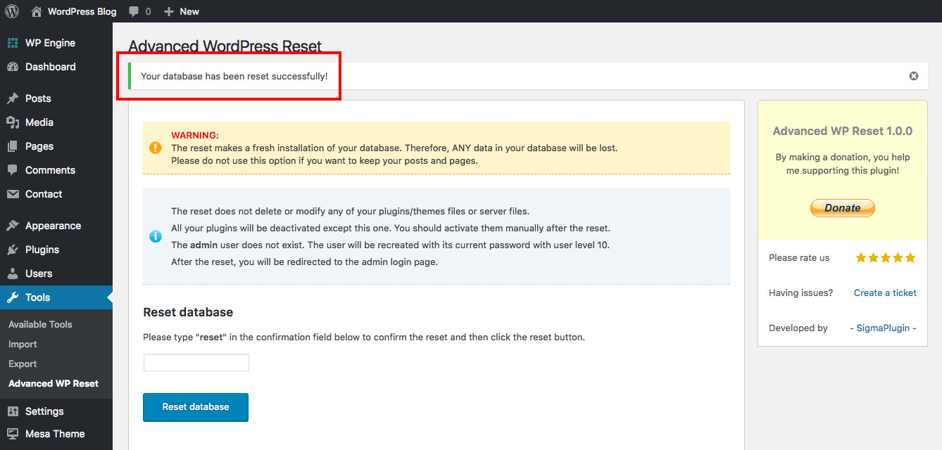 Depois de redefinir seu banco de dados WordPress