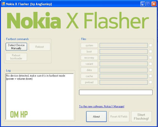 Silahkan buka tool untuk flash yaitu Nokia x flasher seperti gambar.