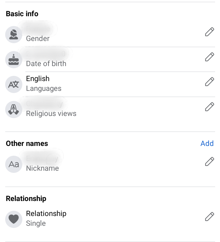 Facebook user bio interface