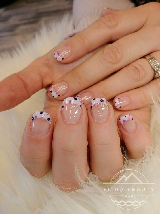 French Manicure with Polka Dots - By Elira Beauty