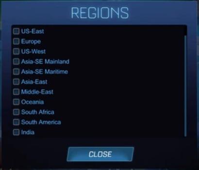 Rocket League server regions